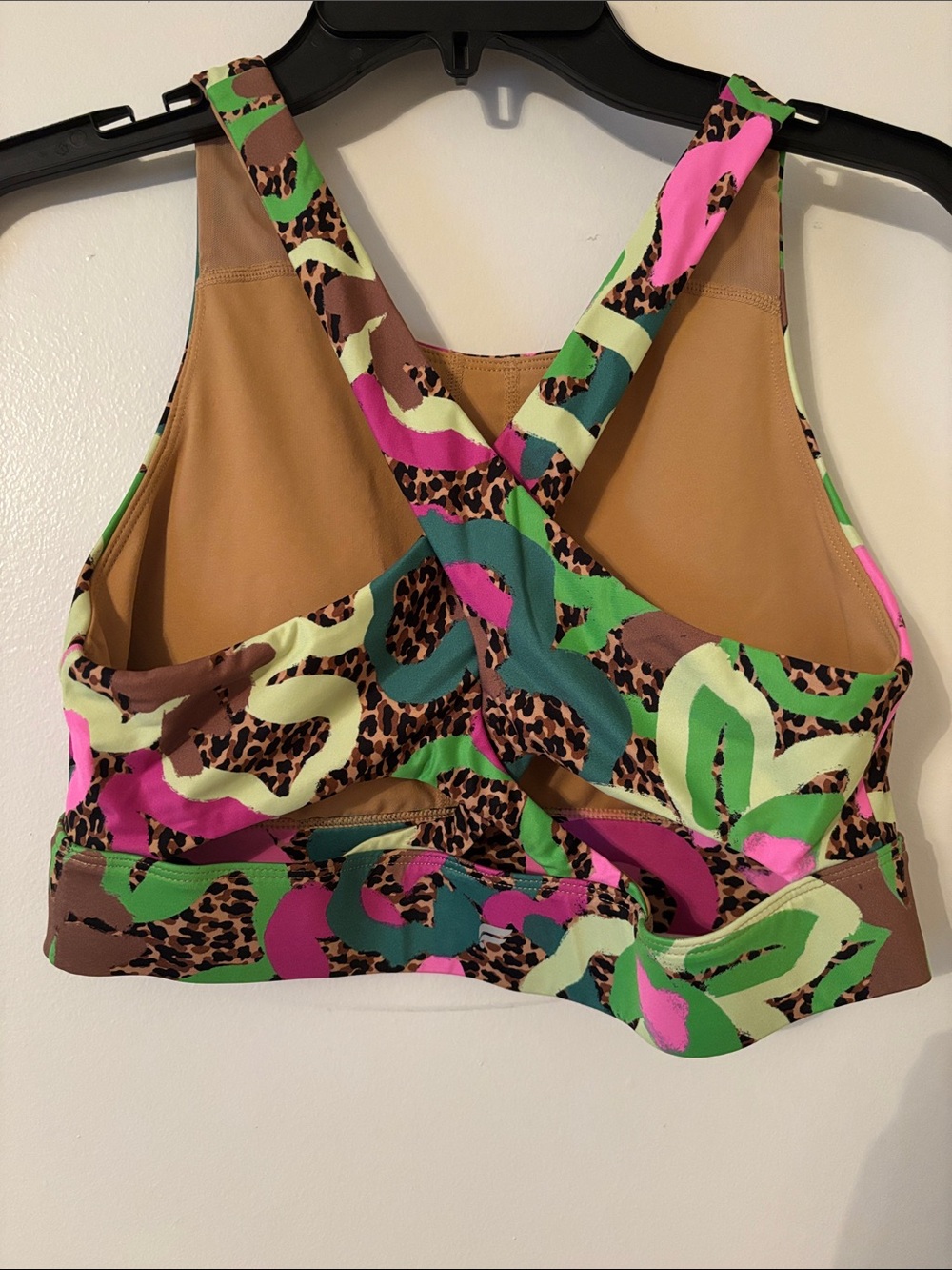 Fabletics Neon Floral & Leopard Print Sports Bra - Pink, Green, Brown - Picture 2 of 4